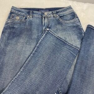Baccini Womens Y2K Jeans Sz 10 Bootcut Embellished Rhinestone Glitter Blue Denim